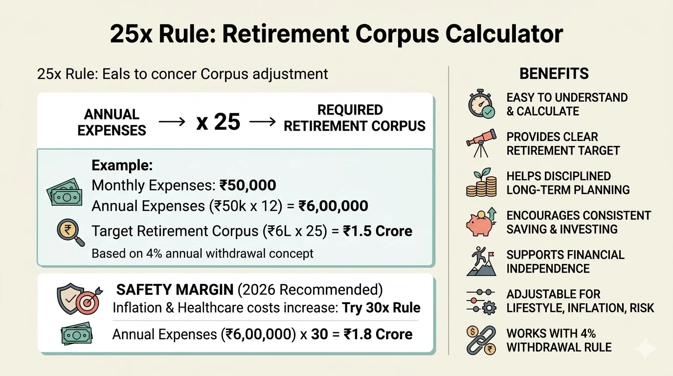 25x Rule: Retirement Corpus Calculator